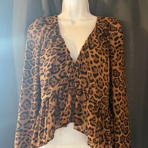H&M Brown Leopard Print V-Neck Blouse